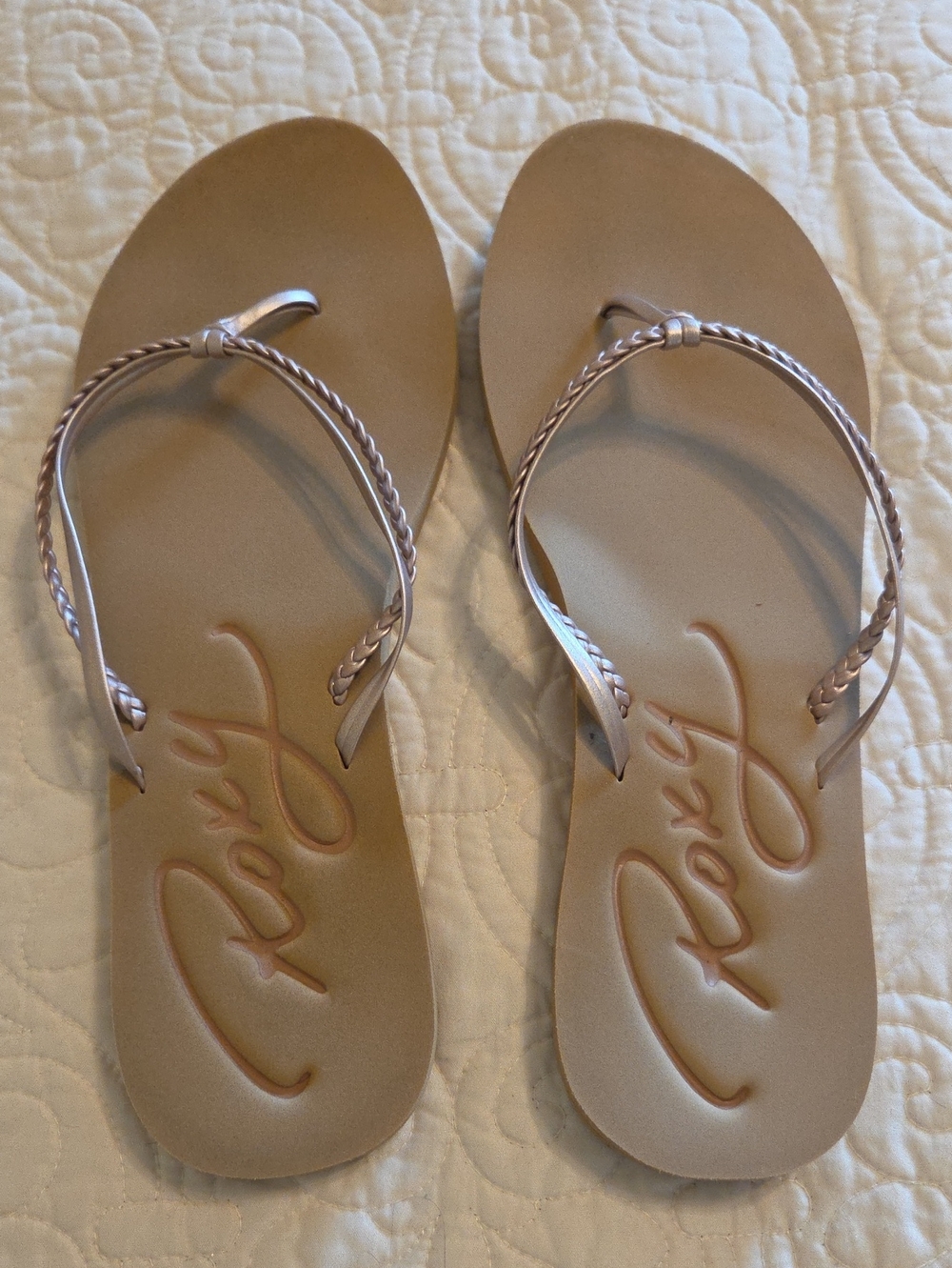 Roxy Women's Rose Gold Braided-Strap Sandals